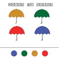 assortissez le parapluie et leurs couleurs. jeu approprié. jeu éducatif pour les enfants d'âge préscolaire et les tout-petits vecteur
