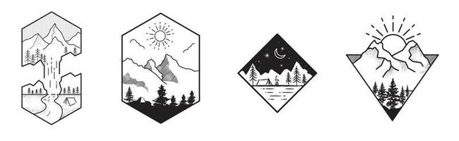 main dessinée tatouage ligne camping nature illustrateur vecteur
