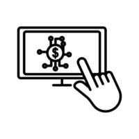 illustration d'icône de ligne tactile main avec moniteur et dollar. icône liée à la fintech. style d'icône de ligne. conception simple modifiable vecteur
