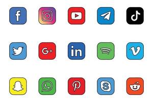 collection d'icônes populaires de médias sociaux dessinés à la main. facebook, youtube, tic tac, télégramme, whatsapp, skype vecteur