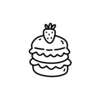 macaron aux fraises isolé sur fond blanc. joli dessert décoré de baies. illustration vectorielle dessinée à la main dans un style doodle. parfait pour divers designs, cartes, décorations, logo, menu. vecteur