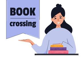 bannière de la journée du bookcrossing. concept d'échange de livres, d'éducation, de lecture, de développement. illustration vectorielle isolée. vecteur
