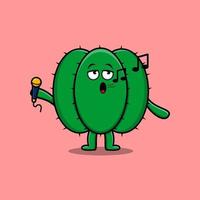 personnage de chanteur de cactus de dessin animé mignon tenant un micro vecteur