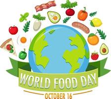texte de la journée mondiale de l'alimentation avec des éléments alimentaires vecteur