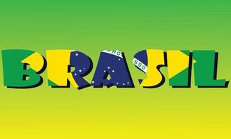texte brésil avec drapeau à l'intérieur sur fond vert et jaune vecteur