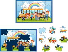 jeu de puzzle photo pour les enfants de l'école vecteur