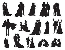 collection de silhouettes de couple de mariage, silhouettes d'amour de mariage vecteur