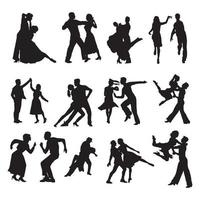 couple, danse, silhouette, ensemble vecteur