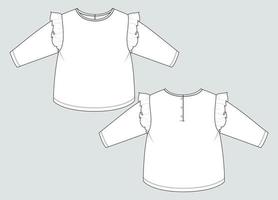 modèle d'illustration vectorielle de croquis plat technique de conception de robe de bébé filles. vêtements vêtements maquette vues avant et arrière vecteur