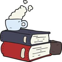 livres de dessins animés et tasse à café vecteur