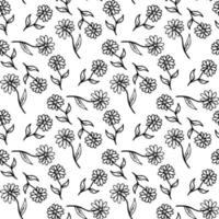 modèle sans couture avec des fleurs de doodle noir et blanc sur fond blanc. image vectorielle. vecteur