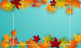 bleu affiché avec bordure et cadre en feuille d'automne vecteur
