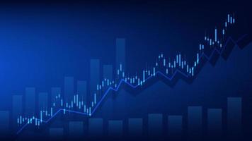 notion de situation économique. les statistiques des entreprises financières avec un graphique à barres et un graphique en chandeliers montrent le cours de la bourse et le taux de change sur fond bleu vecteur