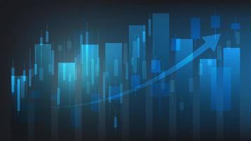 notion de situation économique. les statistiques des entreprises financières avec un graphique à barres et un graphique en chandeliers montrent le cours de la bourse et le taux de change sur fond bleu vecteur