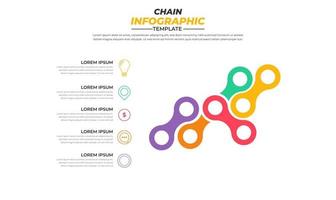 conception infographique de la chaîne avec 5 étapes pour la visualisation des données, diagramme, rapport annuel, conception web, présentation. modèle d'affaires de vecteur