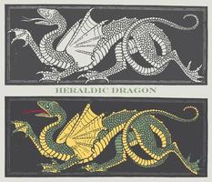 dragon héraldique nordique, illustration vectorielle, art de la gravure. vecteur