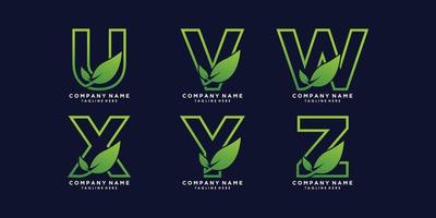 création de logo lettre u, v, w, x, y, z avec vecteur premium de concept créatif feuille
