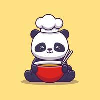 mignon panda chef dessin animé vecteur icône illustration. concept d'icône d'aliments pour animaux isolé vecteur premium. style de dessin animé plat