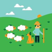fermier et chien prenant soin des moutons vecteur