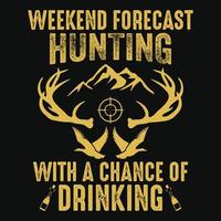 prévision de week-end chasse avec une chance de boire - corne de cerf, canard, cible, bouteille, montagne - conception de t-shirt vectoriel de chasse
