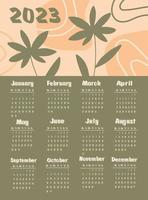 calendrier 2023 avec des plantes abstraites. la semaine commence le lundi. vecteur