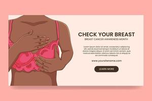 modèle de bannière de médias sociaux pour la santé du sein féminin. femme noire portant un soutien-gorge en dentelle rose vecteur