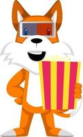 Fox avec pop-corn, illustration, vecteur sur fond blanc.