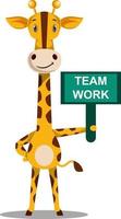 girafe avec signe de travail d'équipe, illustration, vecteur sur fond blanc.