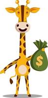 girafe avec sac d'argent, illustration, vecteur sur fond blanc.