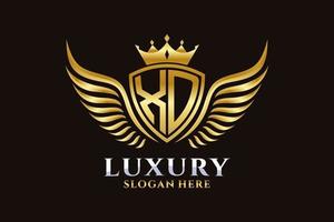 lettre d'aile royale de luxe xd crête vecteur de logo couleur or, logo de victoire, logo de crête, logo d'aile, modèle de logo vectoriel.