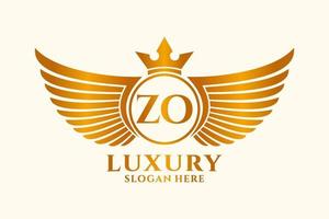 lettre d'aile royale de luxe zo crête or couleur logo vecteur, logo de victoire, logo de crête, logo d'aile, modèle de logo vectoriel. vecteur