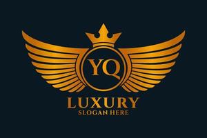 lettre d'aile royale de luxe yq crête logo couleur or vecteur, logo de victoire, logo de crête, logo d'aile, modèle de logo vectoriel. vecteur