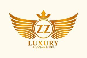 lettre d'aile royale de luxe zz crête logo couleur or vecteur, logo de victoire, logo de crête, logo d'aile, modèle de logo vectoriel. vecteur