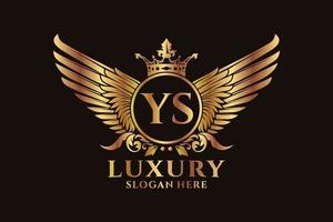 lettre d'aile royale de luxe ys crête or couleur logo vecteur, logo de victoire, logo de crête, logo d'aile, modèle de logo vectoriel. vecteur