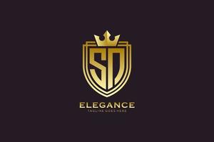 logo monogramme de luxe élégant initial sn ou modèle de badge avec volutes et couronne royale - parfait pour les projets de marque de luxe vecteur