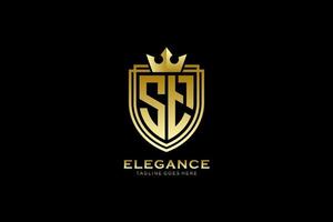 logo monogramme de luxe élégant initial ou modèle de badge avec volutes et couronne royale - parfait pour les projets de marque de luxe vecteur