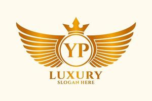 lettre d'aile royale de luxe yp crête or couleur logo vecteur, logo de victoire, logo de crête, logo d'aile, modèle de logo vectoriel. vecteur