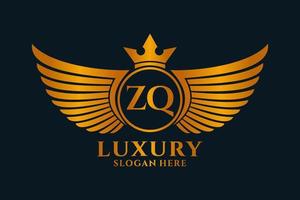 lettre d'aile royale de luxe zq crête vecteur de logo couleur or, logo de victoire, logo de crête, logo d'aile, modèle de logo vectoriel.