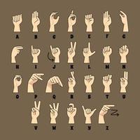 enseignement de la langue des signes alphabets asl en dessin animé vecteur