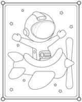 astronaute mignon à bord d'un avion dans l'espace adapté à l'illustration vectorielle de la page de coloriage pour enfants vecteur