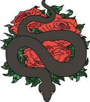 tatouage traditionnel d'un serpent et de roses vecteur