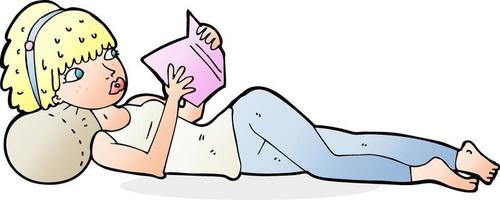 caricature jolie femme lisant un livre vecteur