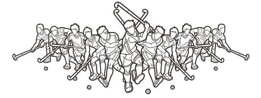 L'équipe de sport de hockey sur gazon des joueurs masculins aperçu de l'action vecteur