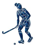 hockey sur gazon sport joueuse action dessin animé vecteur graphique