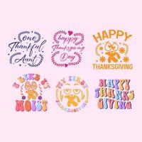 citation de lettrage de typographie de thanksgiving rétro coloré avec un design de fleur vecteur