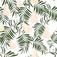 motif floral sans couture. papillon tropical doré. illustration de stock de vecteur. feuilles de palmier vertes. ailes délicates en vol au-dessus d'une fleur. vecteur