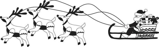 illustration de traîneau et de renne mignon santa dessiné à la main vecteur
