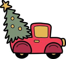 illustration de camion de sapin de noël dessiné à la main vecteur