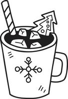 cacao de noël dessiné à la main avec illustration de tasse de café de guimauves vecteur