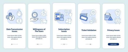 maas émet un écran d'application mobile d'intégration bleu clair. inconvénients pas à pas 5 étapes instructions graphiques modifiables avec des concepts linéaires. ui, ux, modèle d'interface graphique. vecteur